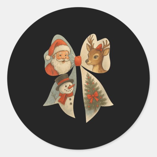 Womens Preppy Christmas Coquette Bow Reindeer Snow Ronde Sticker (Voorkant)