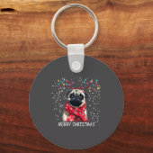 Womens Pug Dog Xmas Santa Hat F Christma Long Slee Sleutelhanger (Voorkant)