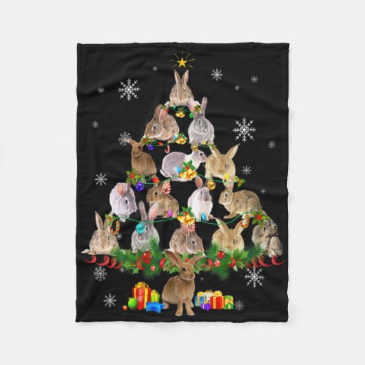 Womens Rabbit Christmas Tree Snow Funny Rabbit Xma Fleece Deken (Voorkant)
