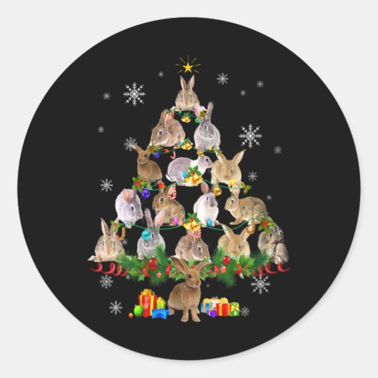 Womens Rabbit Christmas Tree Snow Funny Rabbit Xma Ronde Sticker (Voorkant)