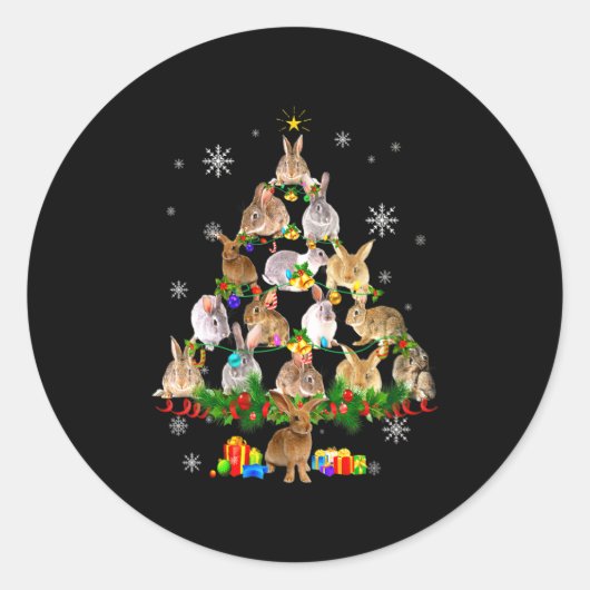 Womens Rabbit Christmas Tree Snow Funny Rabbit Xma Ronde Sticker (Voorkant)