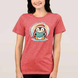 Women's Red Heather Reading Penguin Tri-blend Tee Tri-Blend Shirt