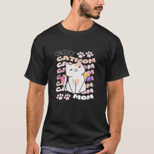 Womens Retro Cat mam Groovy Text Cute Kitten Heart T-shirt