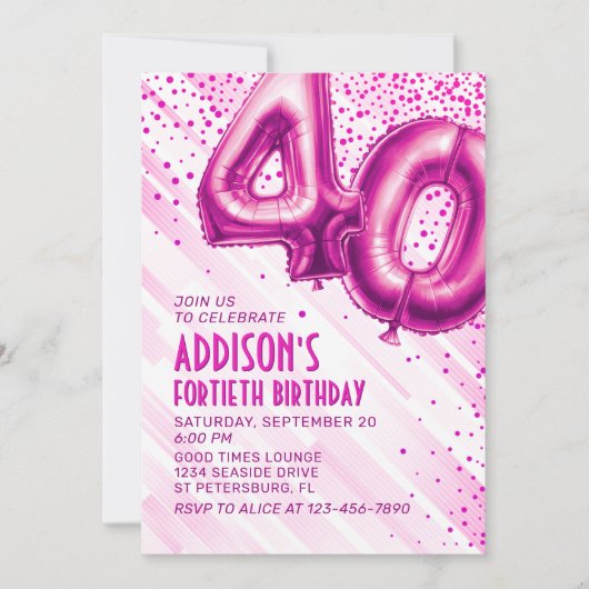 Womens rose 40e anniversaire Invitation (Devant)