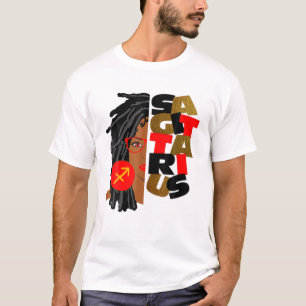 Womens Sagittarius Girl Afro Locs Girl Zodiac Sign T-shirt