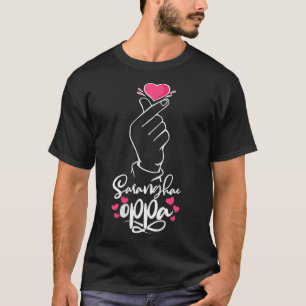Womens Saranghae Oppa Korean Heart Hand Sign KP. T-shirt