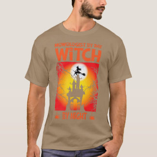 Womens Scary spooky Halloween witch haunted castle T-shirt