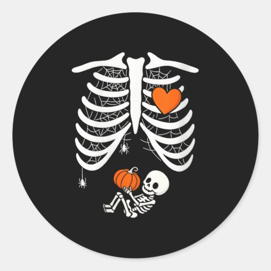 Womens Skeleton Baby Pregnant Xray Rib Cage For Fa Ronde Sticker (Voorkant)