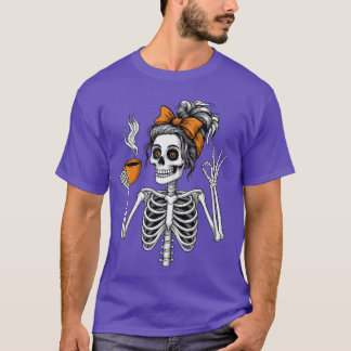 Womens Skeleton Coffee Lover Halloween Pumpkin Spo T-shirt