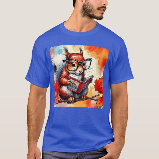 Womens Squirrel Reading Comic Book On Autumn Branc T-shirt (Voorkant)