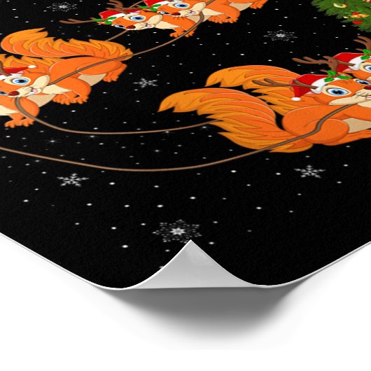 Womens Squirrel Santa Sleigh Flying Funny Magical Poster (Hoek)