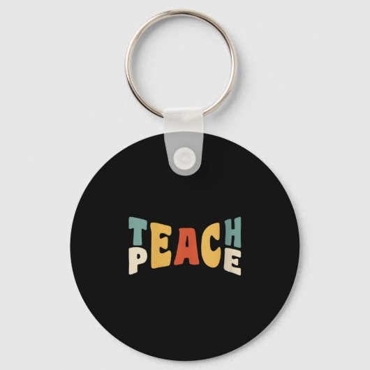 Womens Teach Peace Retro Teacher Motivational Educ Sleutelhanger (Voorkant)