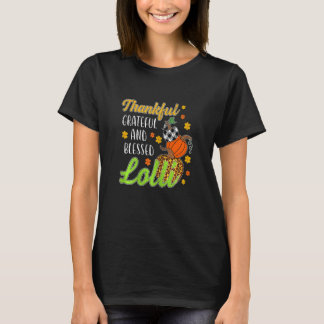 Womens Thankful Grateful Blessed Lolli Autumn Herf T-shirt