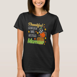 Womens Thankful Grateful Blessed Mamaw Autumn Herf T-shirt