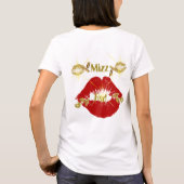 Womens THICKALICIOUS Gold & Red lips Whit Tshirt (Achterkant)