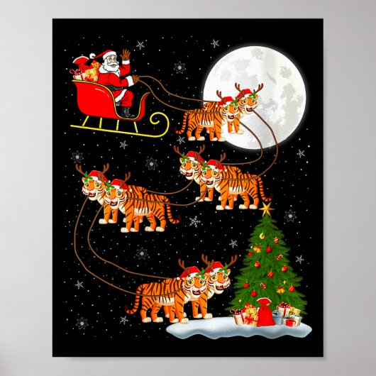 Womens Tiger Santa Sleigh Flying Funny Magical Chr Poster (Voorkant)