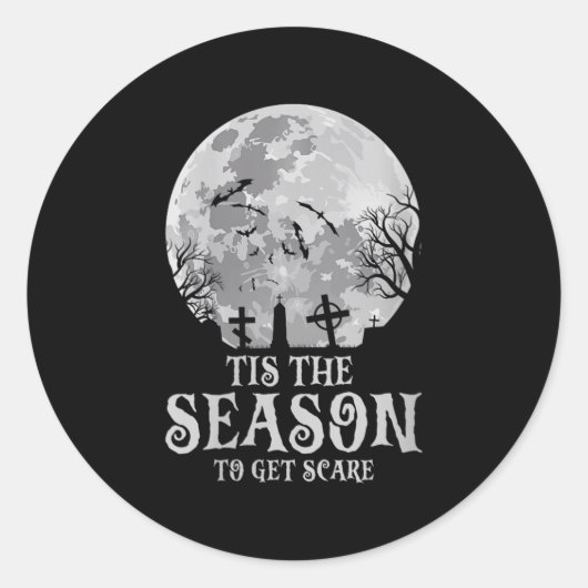 Womens Tis The Season Y Haunted Moon Creepy Hallow Ronde Sticker (Voorkant)