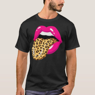 Womens Tongue Out Leopard Print Teeth Mouth Licht T-shirt