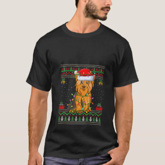 Womens Ugly Sweater Style Santa Yorkshire Terrier  T-shirt