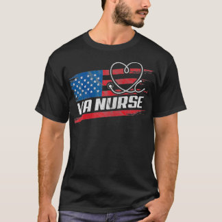 Womens VA Nurse USA American Flag Stethoscoop 4th T-shirt