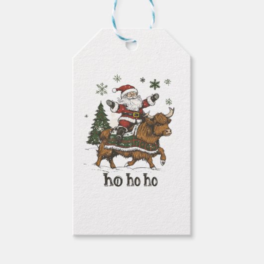 Womens Xmas Tree Lighting Santa Riding Highland Co Cadeaulabel (Voorkant)