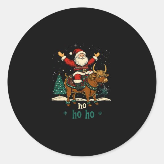 Womens Xmas Tree Lighting Santa Riding Highland Co Ronde Sticker (Voorkant)