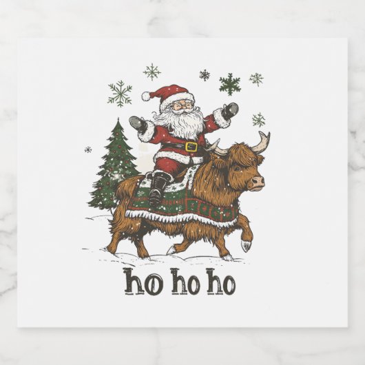 Womens Xmas Tree Lighting Santa Riding Highland Co Sparkling Wijnetiket (Enkel label)