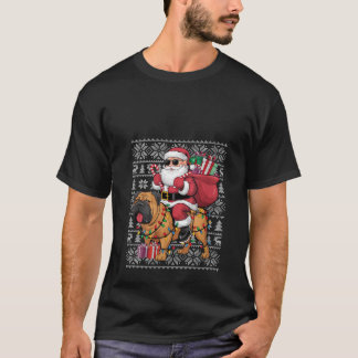 Womens Xmas Ugly Sweater Santa Riding Bullmastiff  T-shirt