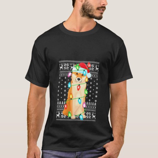 Womens Xmas verlichtingskerstman met Ugly Shiba In T-shirt (Voorkant)