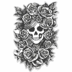 Womman Skull Rozen Gothic Oorspronkelijke inktteke Sticker