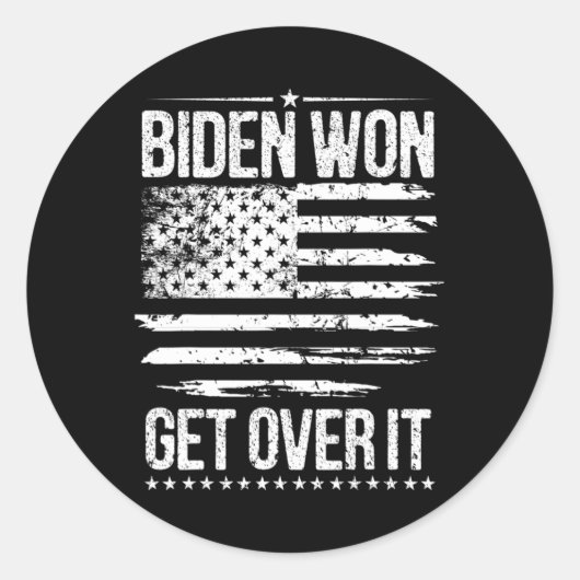Won Get Over It Amerikaanse vlag grappig Biden Har Ronde Sticker (Voorkant)