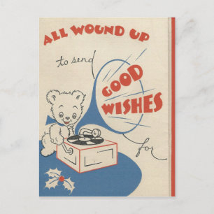 Wond Up Teddy Kerstmis Feestdagenkaart