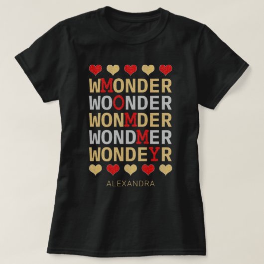Wonder mammie Red Silver Glitter Aangepaste naam T-shirt (Design voorkant)
