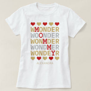Wonder mammie Red Silver Glitter Name Custom T-shirt