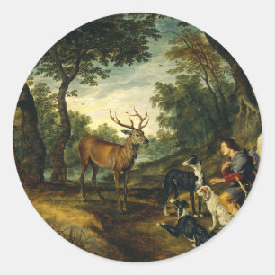 Wonder van Sint Hubertus door Peter Paul Rubens Ronde Sticker