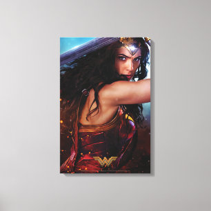 Wonder-vrouw die blokkeert met zwaard canvas afdruk