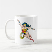 Wonder-vrouw die vooraan vliegt koffiemok (Links)