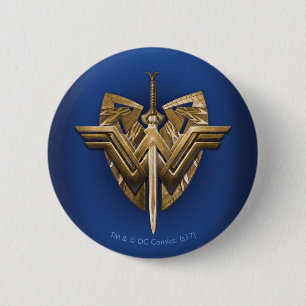 Wonder-vrouwsymbool met zwaard justitie ronde button 5,7 cm