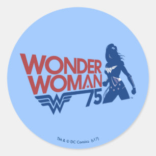 Wonder Woman 75th Jubileum Red & Blue Logo Ronde Sticker