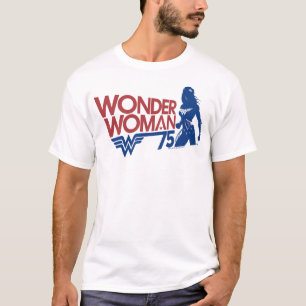 Wonder Woman 75th Jubileum Red & Blue Logo T-shirt