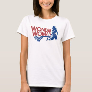 Wonder Woman 75th Jubileum Red & Blue Logo T-shirt