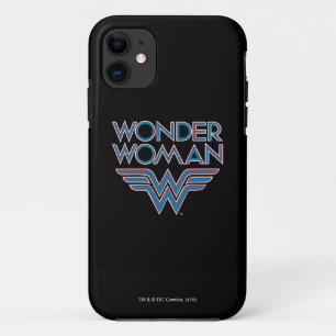 Wonder Woman Blauw en Rood Retro Logo iPhone 11 Hoesje