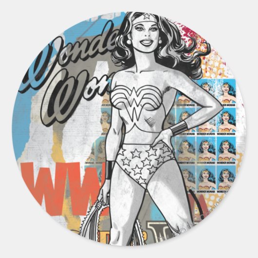 Wonder Woman Collage 2 Ronde Sticker (Voorkant)