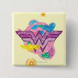 Wonder Woman Colorful Scribbles Vierkante Button 5,1 Cm