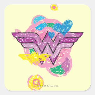 Wonder Woman Colorful Scribbles Vierkante Sticker