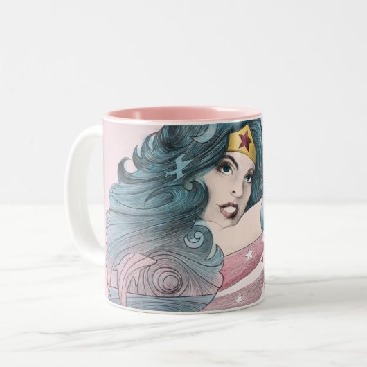 Wonder Woman Dolphin and Stripes Tweekleurige Koffiemok (Voorkant links)