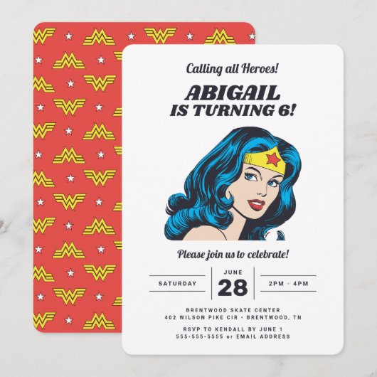 Wonder Woman Girls Birthday Invitation (Devant / Derrière)