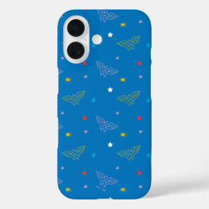 Wonder Woman-logo en sterren blauw patroon iPhone 16 Hoesje