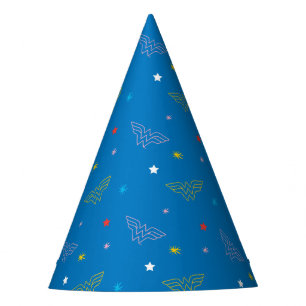 Wonder Woman-logo en sterren blauw patroon Feesthoedjes
