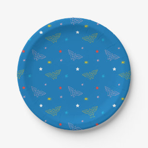 Wonder Woman Logo en Sterren Blauwe Patroon Papieren Bordje